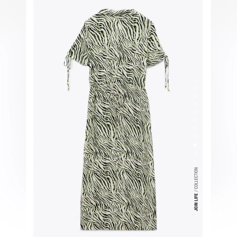 ZARA Animal Print Wrap Dress ECRU/KHAKI - Picture 2 of 13